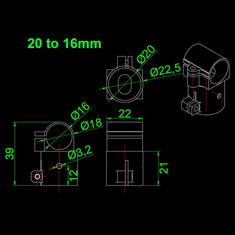 RJXHOBBY 1pcs Landing Gear Tee Tripod 16/18/20/20 to 16mm Carbon Fiber Tube Connector For Agriculture Drone UAV