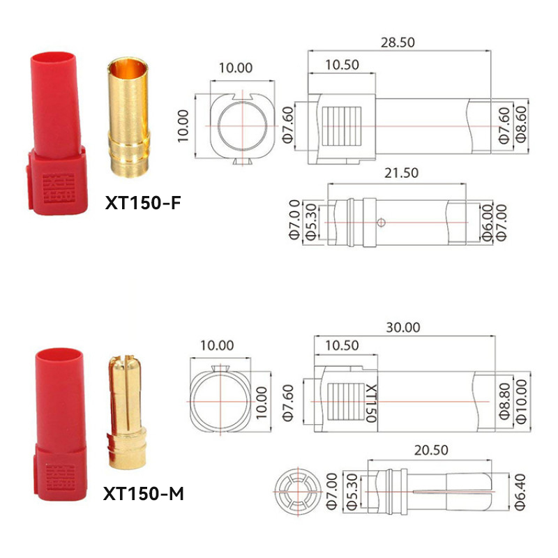 RJXHOBBY XT150 Connector Adapter Male Female Plug 6mm Gold Banana Bullet Plug 