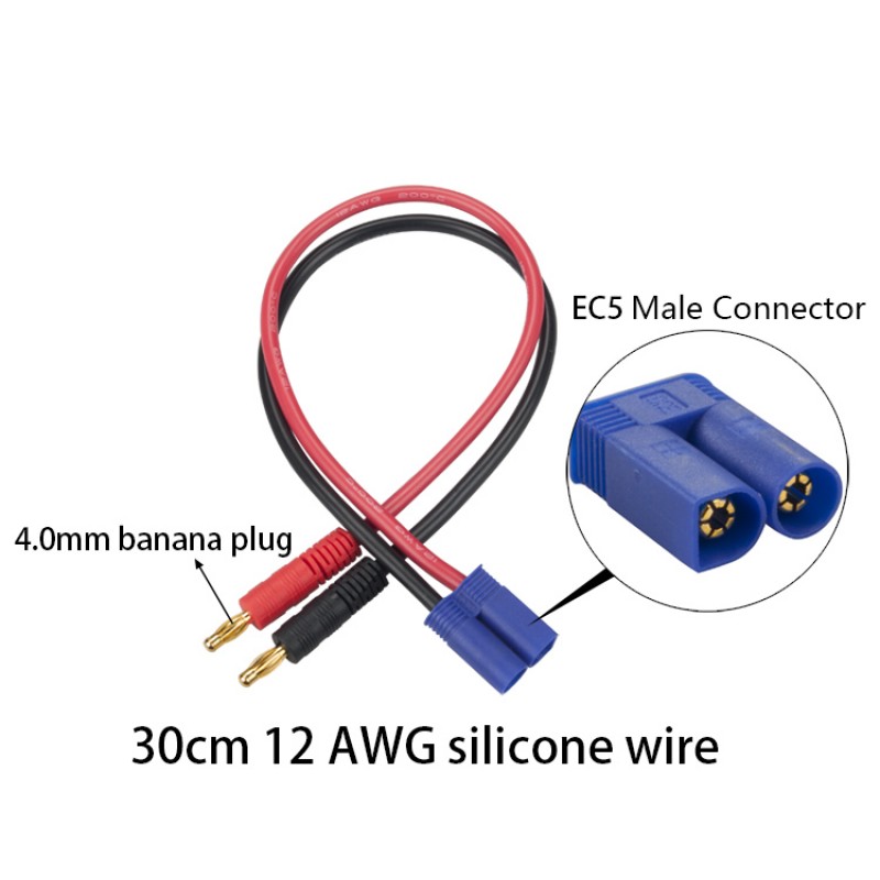 RJXHOBBY 1pcs 4MM Banana Plug to EC5 Connector Plug 12AWG Wire Charger Adapter Cable 