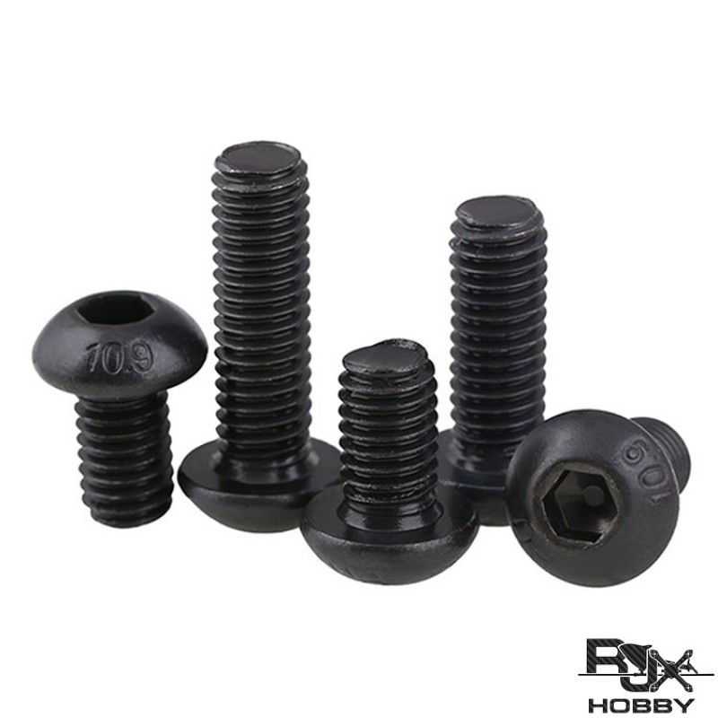 RJXHOBBY 100pcs M2 3-35mm Hex Socket Round Button Head Screw Grade10.9 Button Head Screws