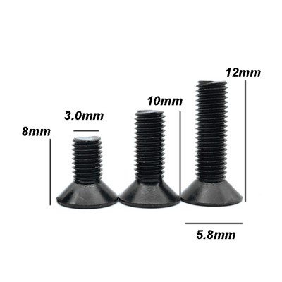 RJXHOBBY 100pcs M3 4-50mm 10.9 Grade High-strength Countersunk Hex Socket Screw Flat Head Hexagon Socket Screw Bolt