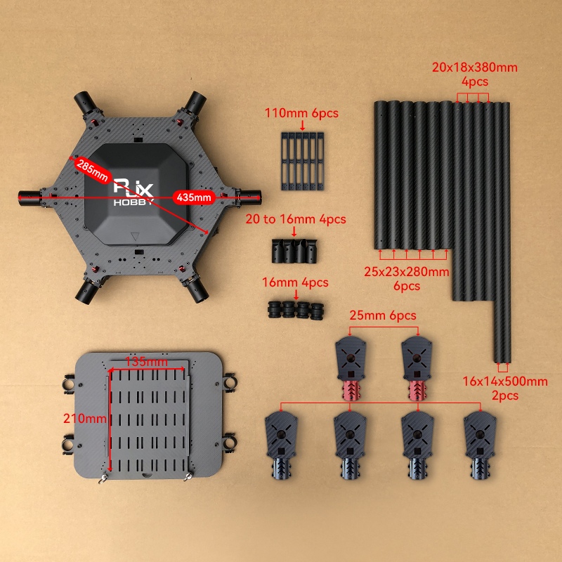 RJX1000 6-Axis Carbon Fiber Umbrella Folding Hexacopter Frame with Motor Mounts