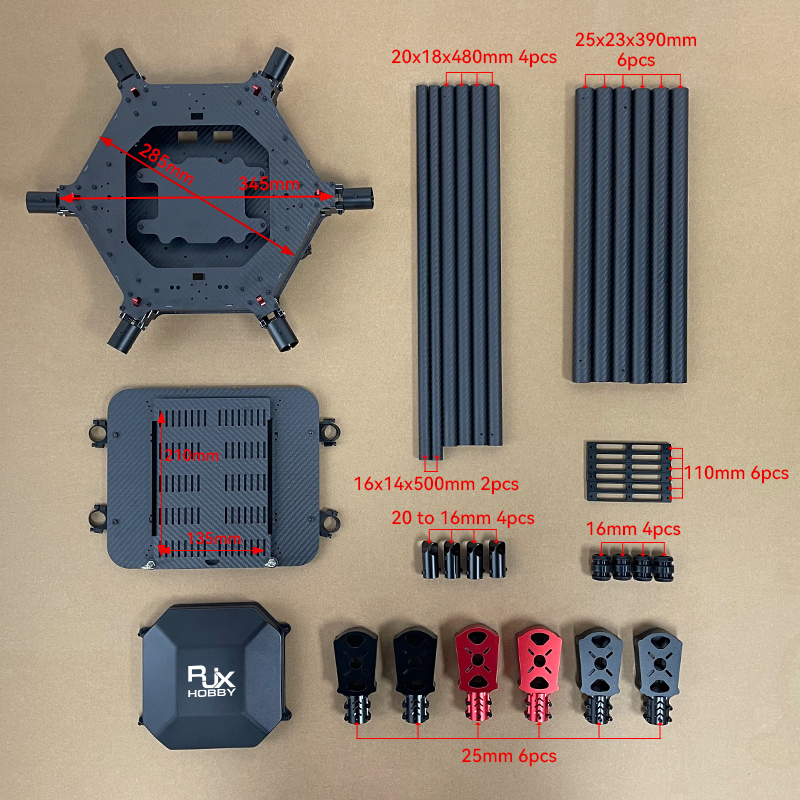 RJX1200C 6-Axis Carbon Fiber Umbrella Folding Hexacopter Frame with Motor Mounts ﻿