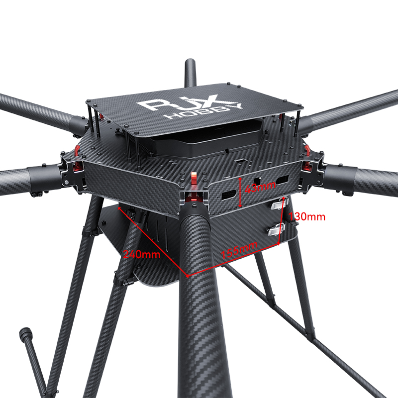 RJX1300F 6-Axis Carbon Fiber Umbrella Folding Hexacopter Frame with upper and below battery tray without motor mounts