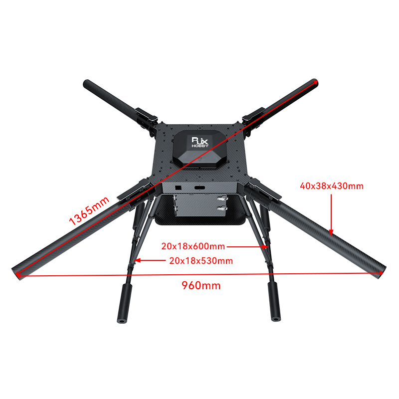 RJX1300I 4-Axis Carbon Fiber Umbrella Folding Quadcopter Frame without motor mounts