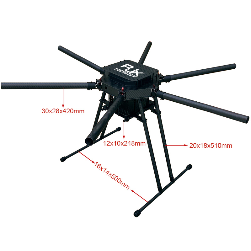 RJX1300V 6-Axis Carbon Fiber Umbrella Folding Hexacopter Frame Dual Battery Tray No Motor Mounts