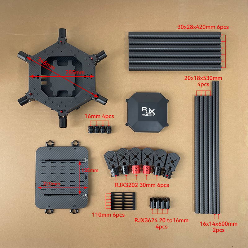 RJX1300 6-Axis Carbon Fiber Umbrella Folding Hexacopter Frame with Motor Mounts