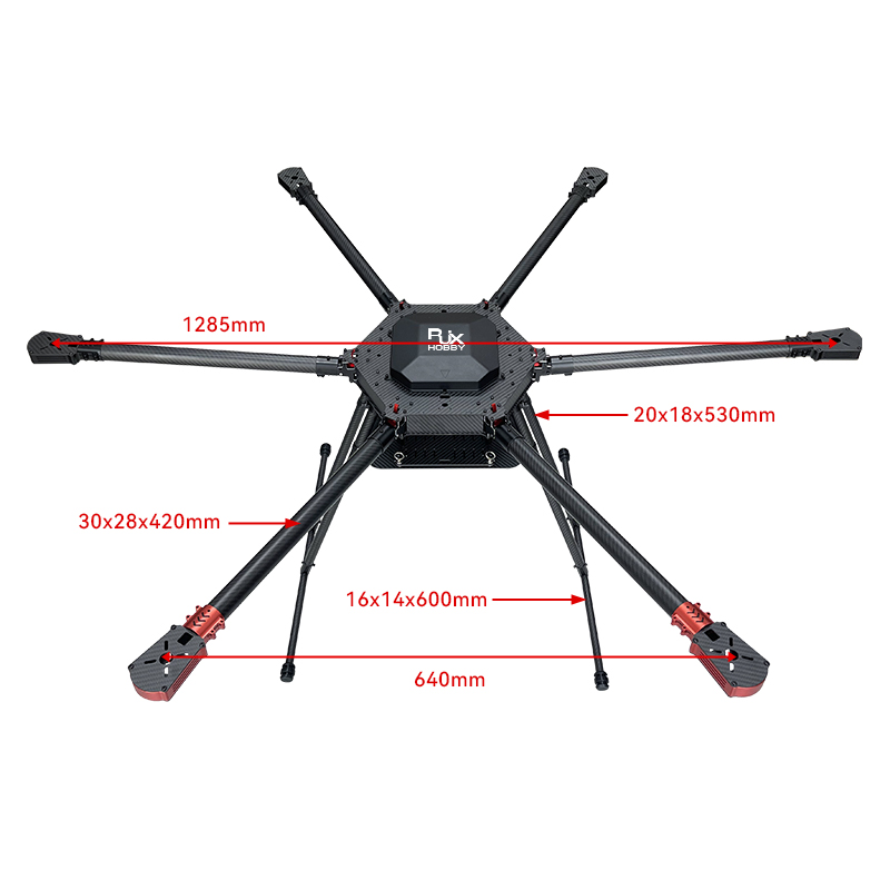 RJX1300 6-Axis Carbon Fiber Umbrella Folding Hexacopter Frame with Motor Mounts