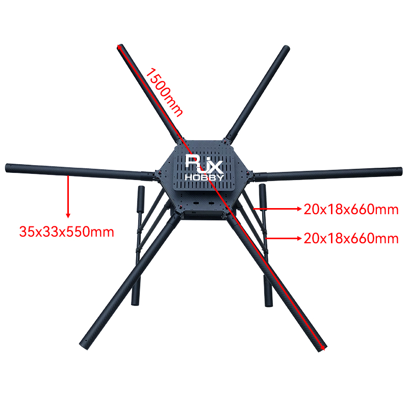 RJX1600 6-Axis Carbon Fiber Umbrella Folding Hexacopter Frame without motor mounts