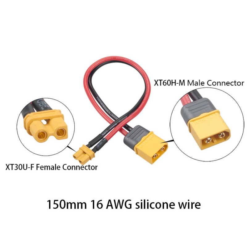 RJXHOBBY XT60 Male & XT30U Female Wireless Adapter 16AWG wire Turnigy Drone FPV Lipo