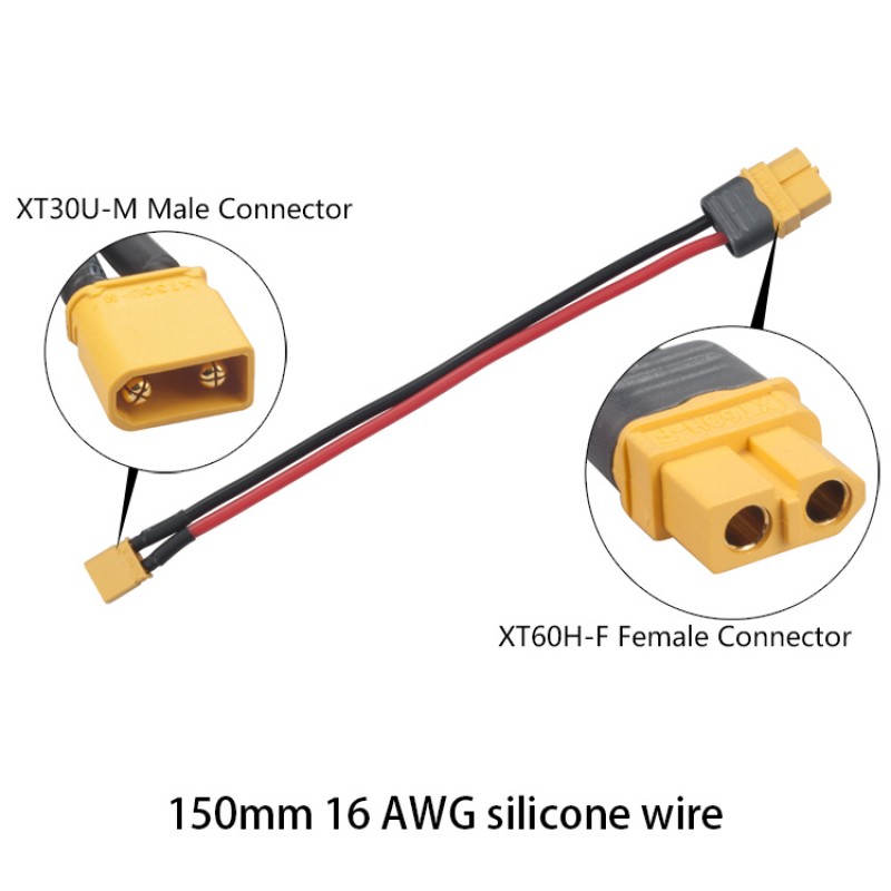 RJXHOBBY Female XT60 to XT30U Male Connector Cable 150mm 16AWG Silicon Wire Cables for RC Multicopter