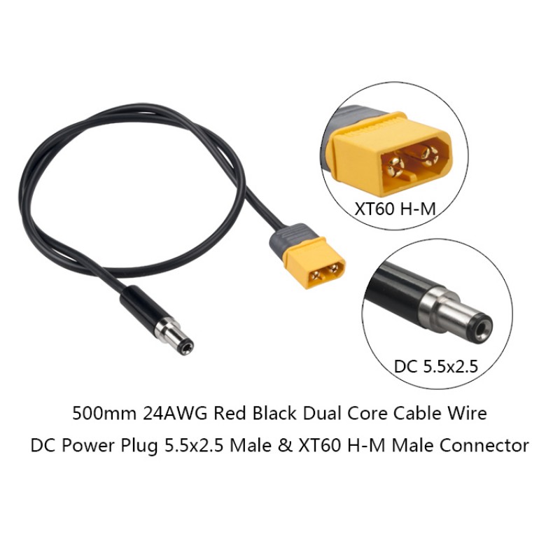 RJXHOBBY XT60 Male Bullet Connector to Male DC 5.5mm X 2.5mm DC5525 Rubber Power Cable for TS100 Electric Soldering Iron