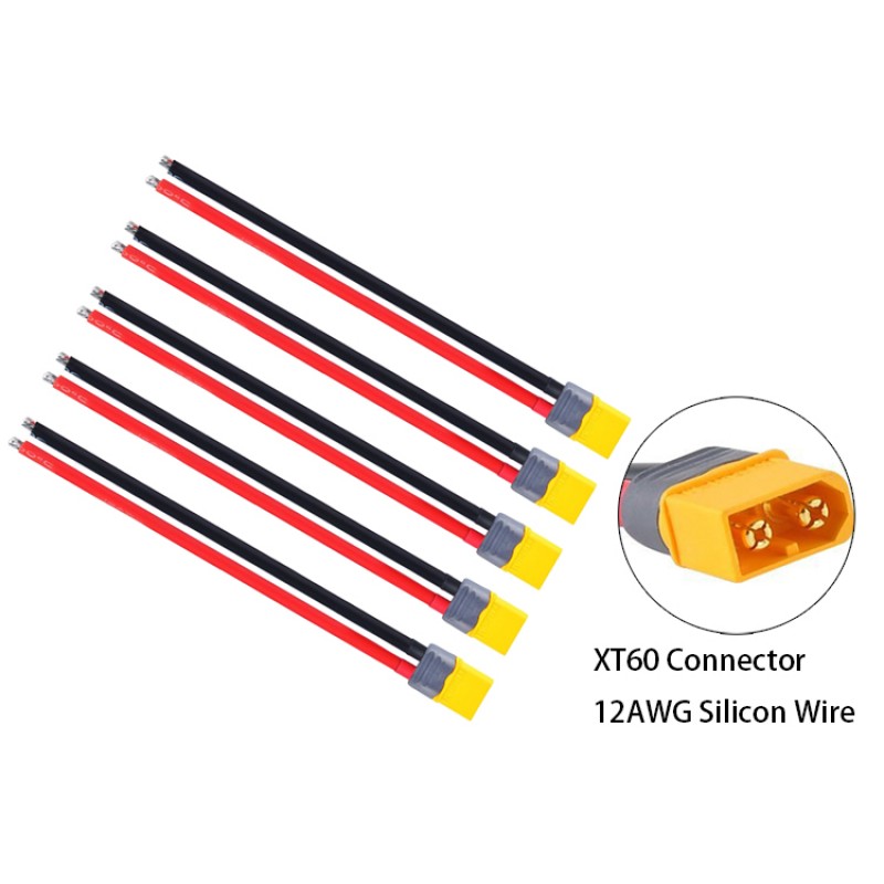 RJXHOBBY 5pcs XT60 Male Connector with Sheath Housing Connector with 150mm 12AWG Silicon Wire for RC Lipo Battery 