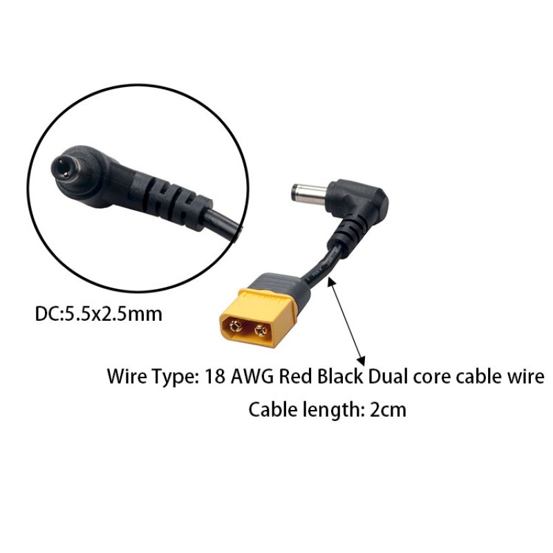 RJXHOBBY XT60 Male Plug DC 5.5mm x 2.5mm Male Adapter for FPV Lipo Battery & Drone Goggles