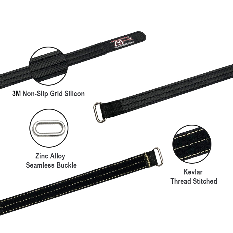 RJXHOBBY 2pcs Kevlar Battery Strap Kevlar Stitching Rubber Grip and Metal Buckle(Width: 16mm Length:150-400mm)