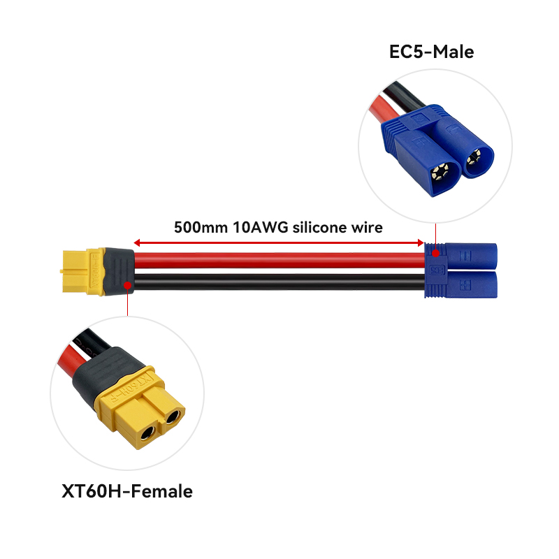 RJXHOBBY EC5 Male To XT60 Female Conversion Adapter 10AWG  for Lipo Battery