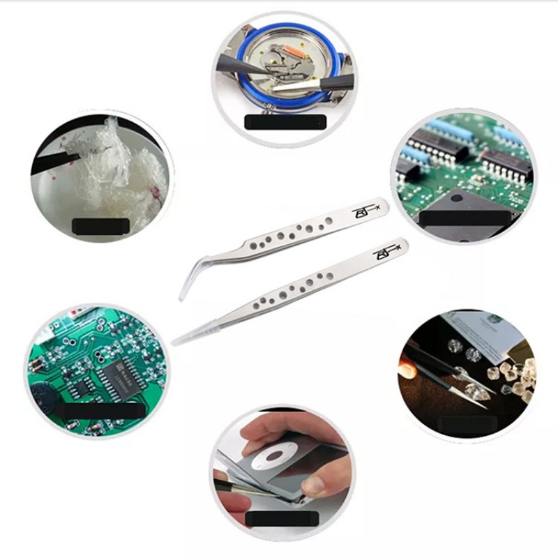 RJX High Precision Tweezers Stainless Steel  Cooling Hole Electronics Repair Hand Tools