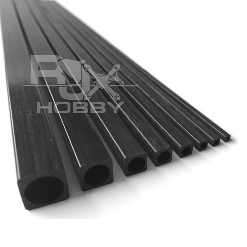 RJX 1pcs 1000mm Square Pultruded Carbon Fiber Tube Outside Square Inside Round OD:2-5mm