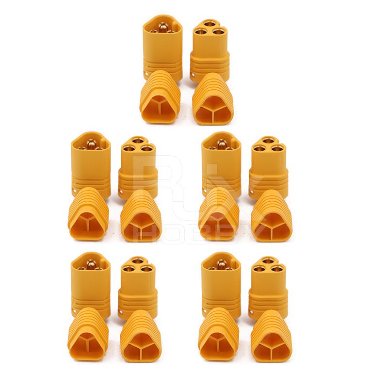 RJX 5 Pair Amass MT60 Three-hole Plug Connector Black Male & Female 