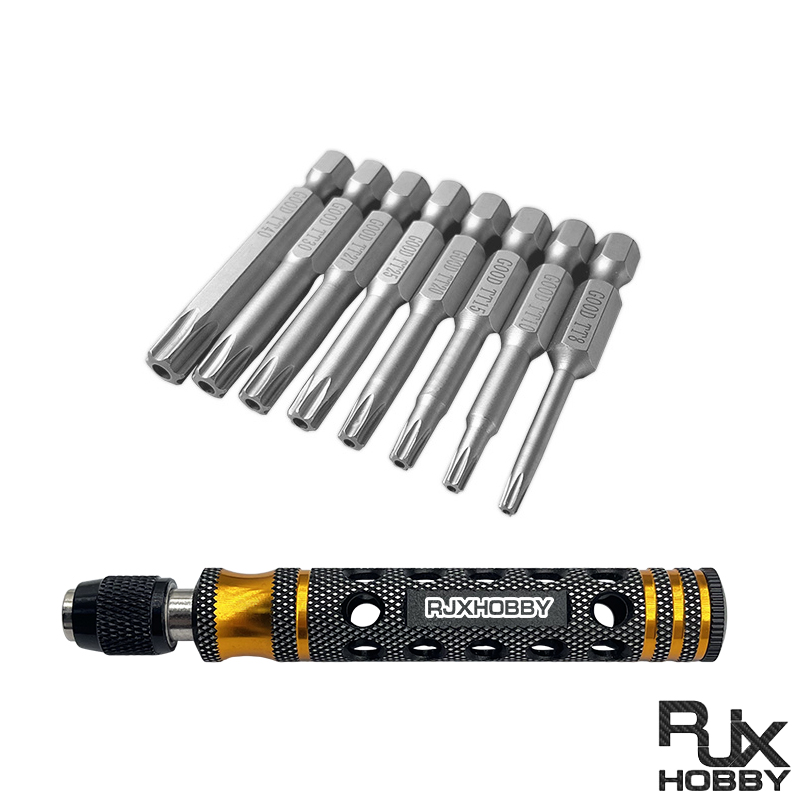 RJXHOBBY TP8/TP10/TP15/TP20/TP25/TP27/TP30/TP40 1/4inch 6.35mm L50mm Torx Head Bits with handle for Electric Screwdriver