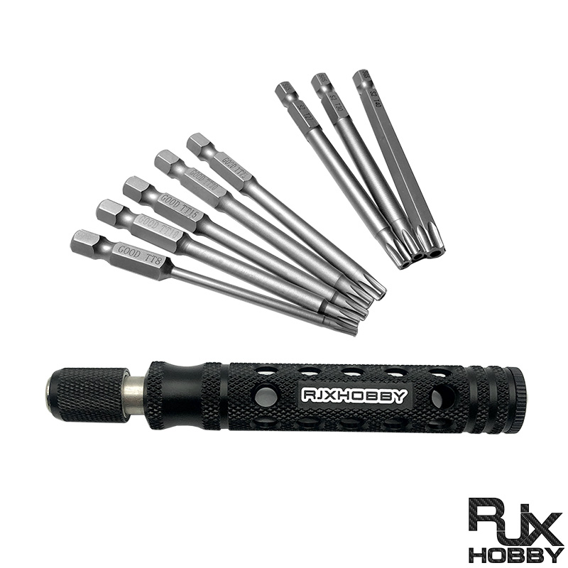 RJXHOBBY TP8/TP10/TP15/TP20/TP25/TP27/TP30/TP40 1/4 Inch 6.35mm L75mm Torx Head Bits with handle for Electric Screwdriver