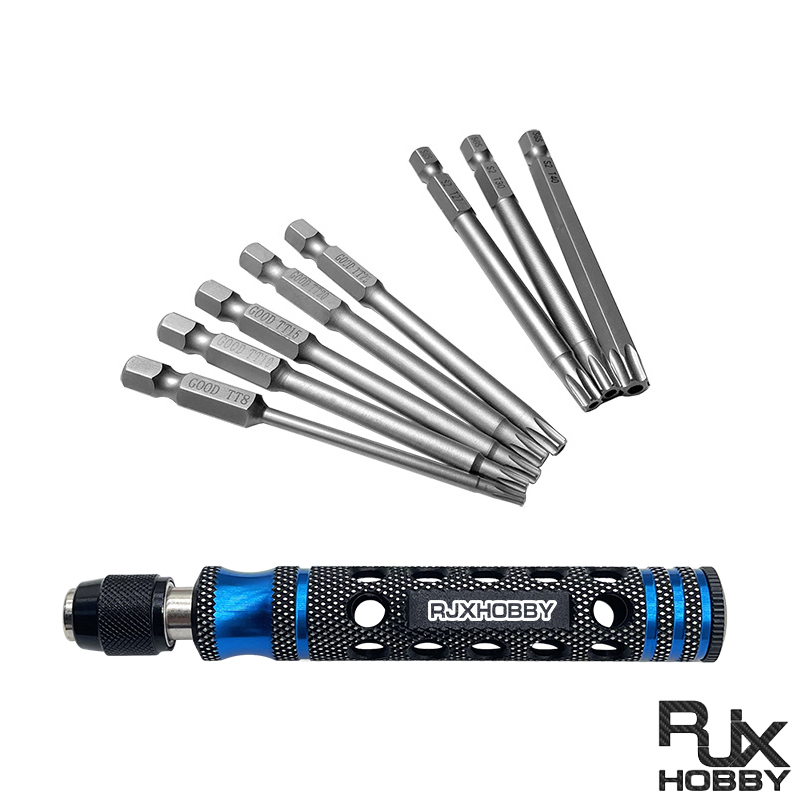 RJXHOBBY TP8/TP10/TP15/TP20/TP25/TP27/TP30/TP40 1/4 Inch 6.35mm L75mm Torx Head Bits with handle for Electric Screwdriver