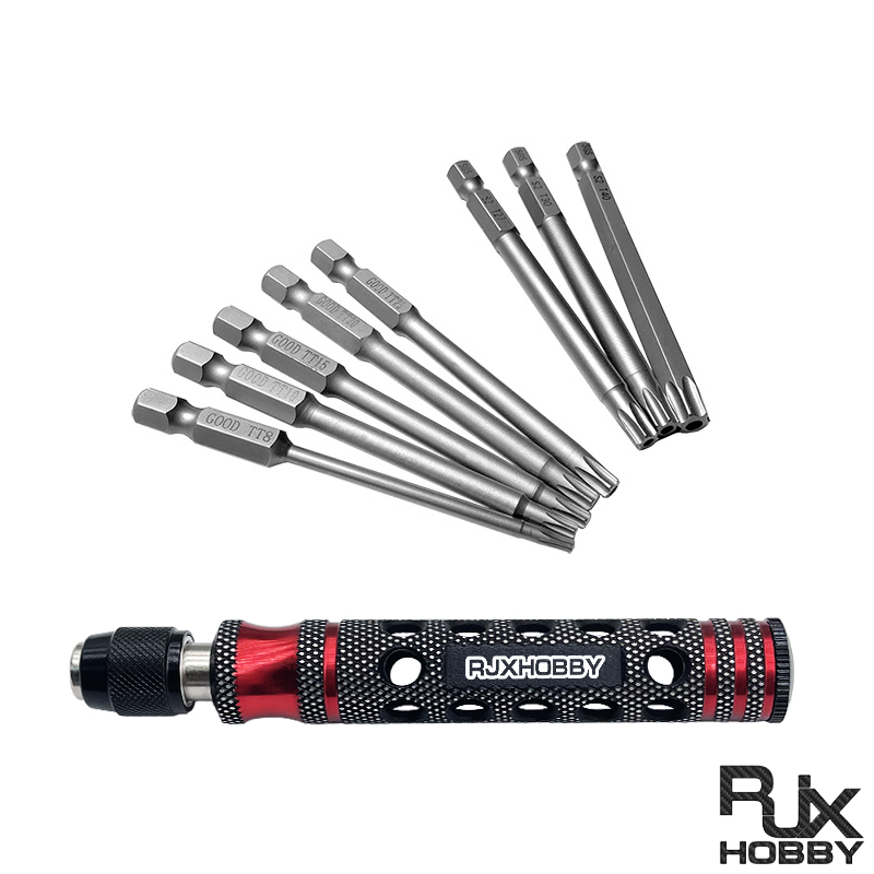 RJXHOBBY TP8/TP10/TP15/TP20/TP25/TP27/TP30/TP40 1/4 Inch 6.35mm L75mm Torx Head Bits with handle for Electric Screwdriver