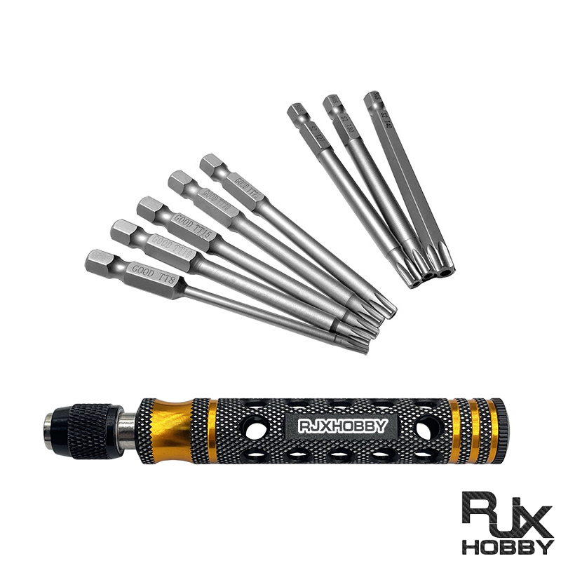 RJXHOBBY TP8/TP10/TP15/TP20/TP25/TP27/TP30/TP40 1/4 Inch 6.35mm L75mm Torx Head Bits with handle for Electric Screwdriver