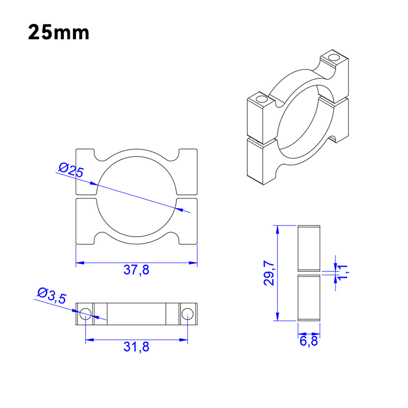 RJX 12/16/20/25mm Pipe clamps for carbon fiber tube/Aluminum tube clips carbon tube clip pipe clamp