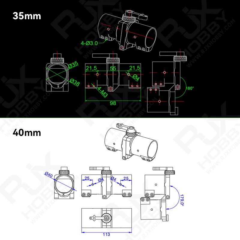 RJXHOBBY 1pcs CNC Aluminium 28 / 30 / 35 / 40mm Tube Arm Folding transverse Connector for Plant Protection UAV Multicopter 