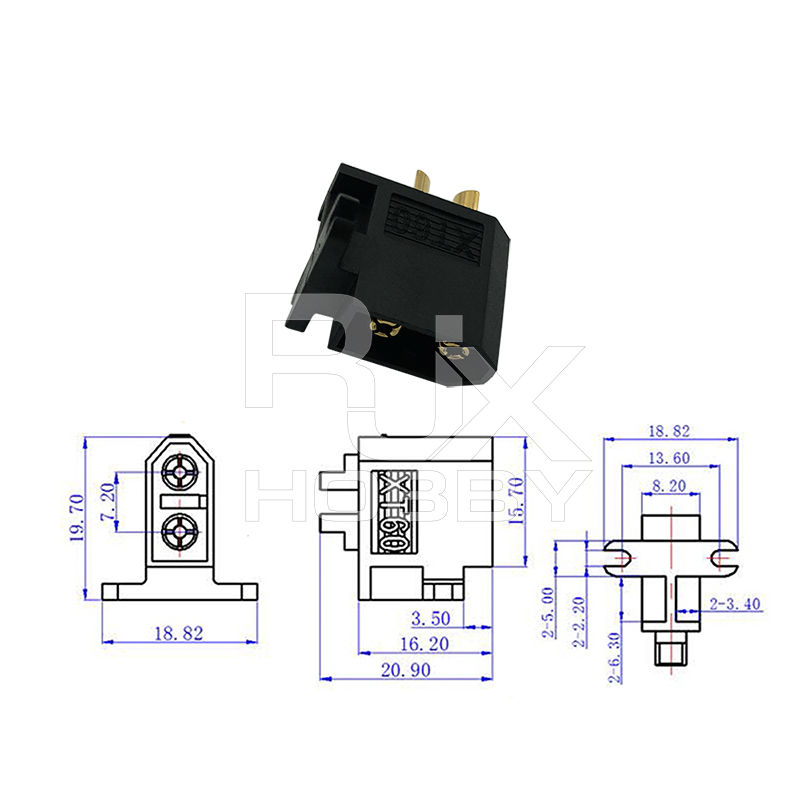 RJXHOBBY 4pcs XT60C-M Plug Male XT60 Connector With Mounting Bracket Black 
