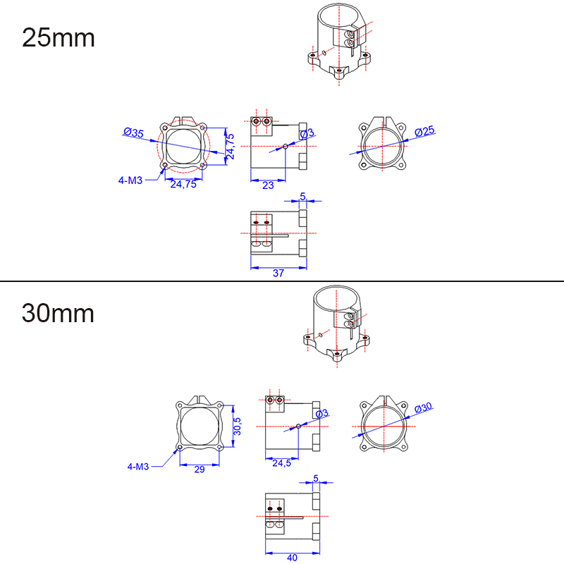 RJXHOBBY 1pcs 90° D16 20 25 30 35 40mm Landing Gear Vertical Mount Base Nozzle Connecting Rod Fixing Parts for RC UAV Drone