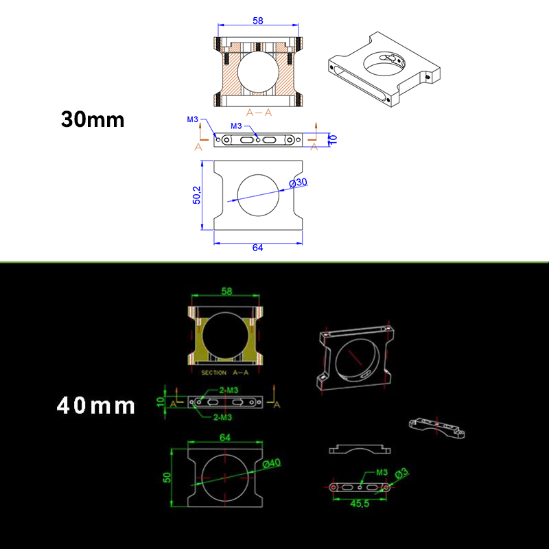 RJX  1pcs 30/40/45/50mm  Alum Pipe clamps for carbon fiber tube