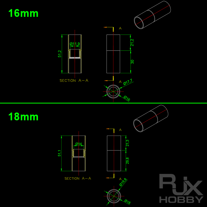 RJX 1pcs 5-50mm Aluminum Pipe Connector Carbon Tube Joint for Drone Quadcopter UAV