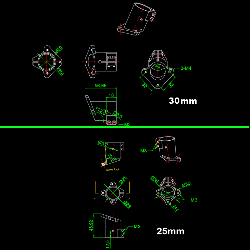 RJX 1PCS  D16/20/25/30mm Tripod Fixed Mount Landing Gear Carbon Tube Fixture Pince Fixing Mount Connector Joint for UAV