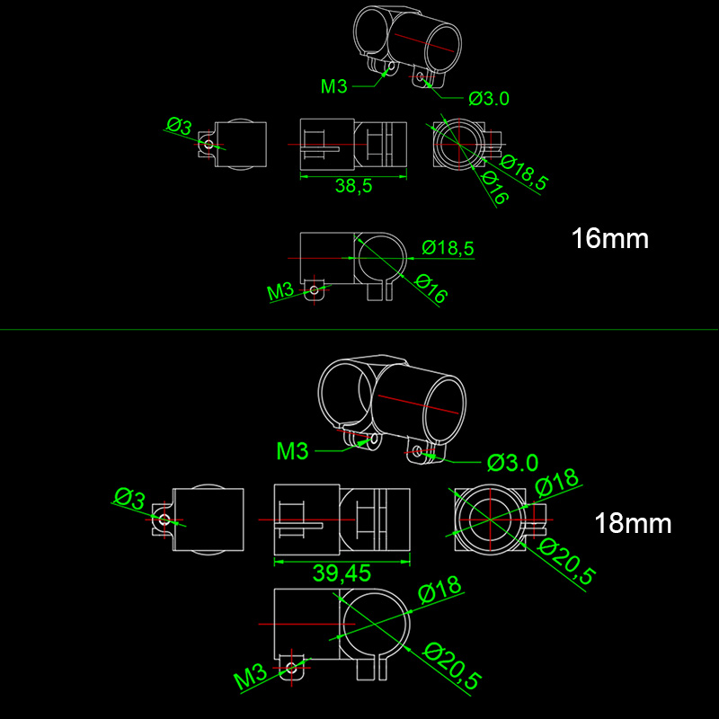 RJXHOBBY 1pcs Landing Gear Tee Tripod 16/18/20/20 to 16mm Carbon Fiber Tube Connector For Agriculture Drone UAV
