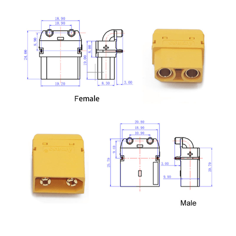 RJXHOBBY 5Pair XT90PW Male Female Horizontal Connector 4.5mm Brass Gold Banana Bullet Plug For RC Lipo Battery PCB Board Parts