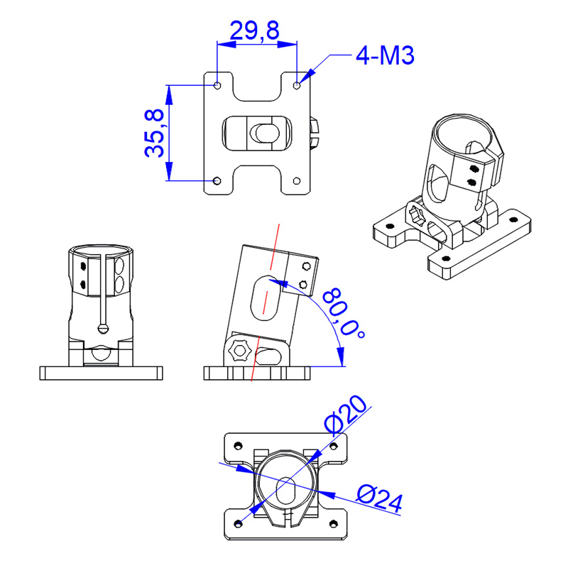 RJX 80° D20mm diameter landing gear fixed connector holder for Agriculture drone Large Load Multi/Quadcopter Accessories