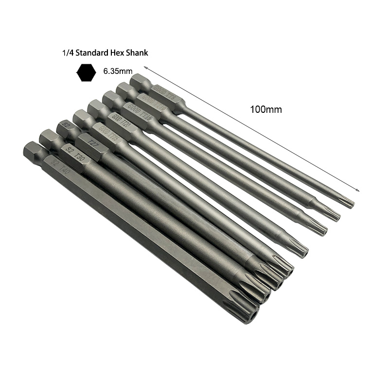 RJX 8pcs 1/4 Inch 6.35mm Length 100mm Torx Head Electric Screwdriver Bits Tip TP8, TP10, TP15, TP20, TP25, TP27, TP30, TP40