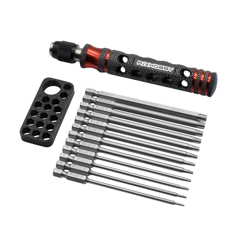 RJXHOBBY 12pcs 1/4Inch 6.35mm Torx Head Electric Screwdriver Bits Tip with handle T5 T6 T7 T8 T9 T10 T15 T20 T25 T27 T30 T40