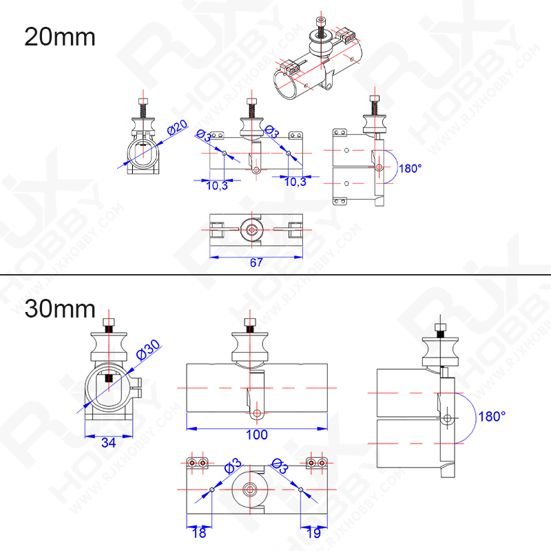 RJXHOBBY 20/30mm CNC Horizontal Folding Arm Tube Joint FPV System multirotor UAV Drone Spare Parts