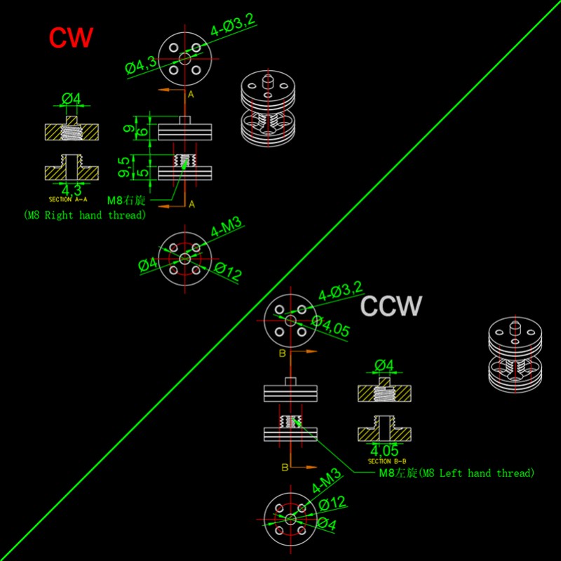 RJXHOBBY CW CCW Quick Release Propeller Mount QR Propeller Seat Compatible With 3mm 3.17mm 4mm Motor Shaft Universal