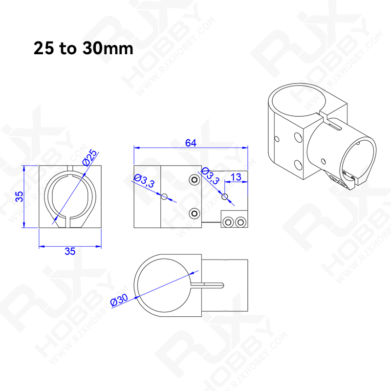 RJX 1pcs 16,20,25,30,40 Landing Gear Aluminum Alloy Tee Tripod Carbon Fiber Tube Connector For Agriculture Drone UAV