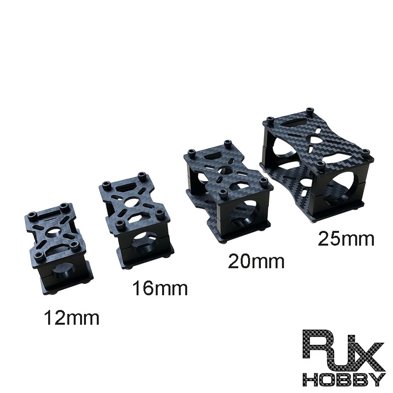 RJXHOBBY 1Sets 12/16/20/22/25/30mm 3K Carbon Fiber Tube Clamp + Motor Mount Fixture Clip Holder Bracket