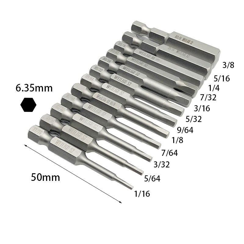 RJXHOBBY 12pcs 1/4 Inch 6.35mm Length 50mm Hex Shank Magnetic Hexagon Screwdriver