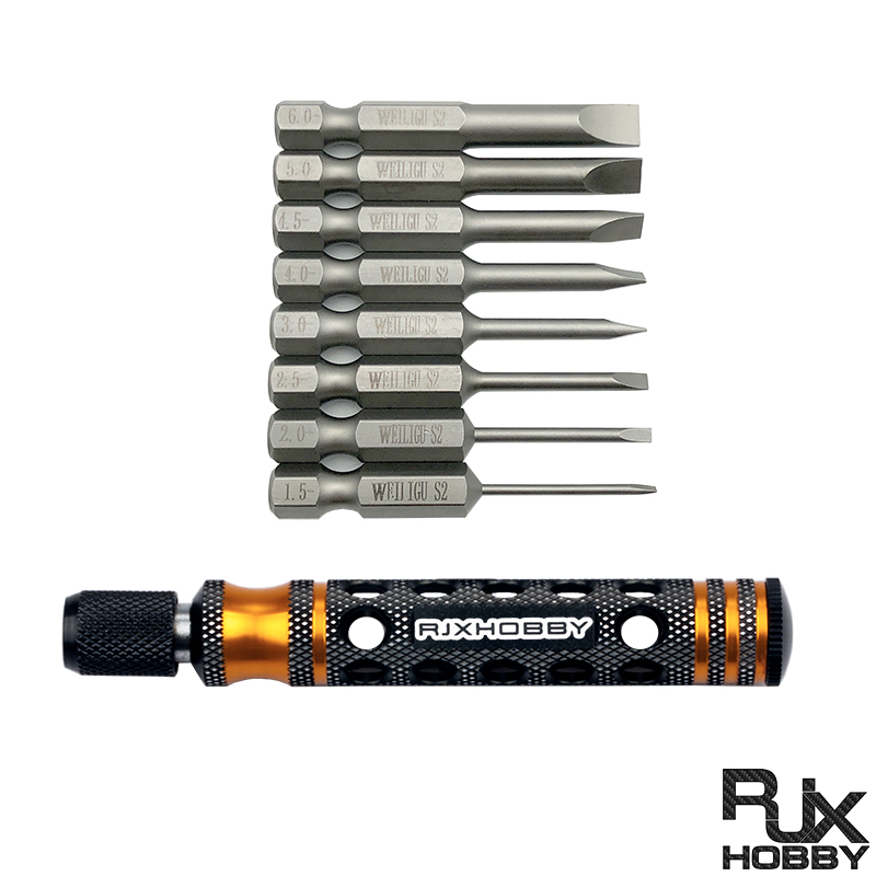 RJX 8pcs 1/4 Inch 6.35mm Length 50mm 1.5 / 2.0 / 2.5 / 3.0 / 4.0 / 4.5 / 5.0 /6.0mm Flat Head Screw driver 