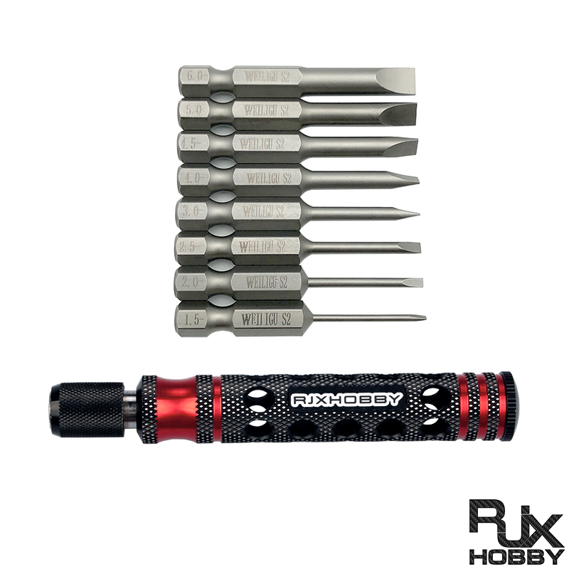 RJX 8pcs 1/4 Inch 6.35mm Length 50mm 1.5 / 2.0 / 2.5 / 3.0 / 4.0 / 4.5 / 5.0 /6.0mm Flat Head Screw driver 