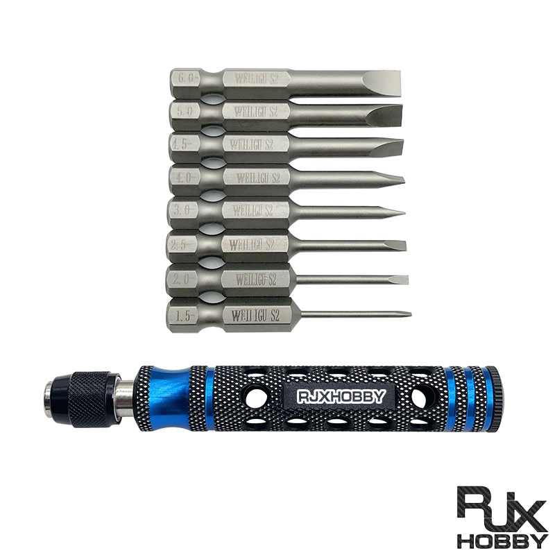 RJX 8pcs 1/4 Inch 6.35mm Length 50mm 1.5 / 2.0 / 2.5 / 3.0 / 4.0 / 4.5 / 5.0 /6.0mm Flat Head Screw driver 