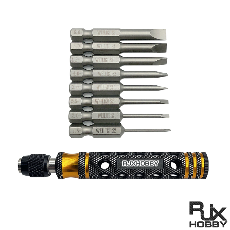 RJX 8pcs 1/4 Inch 6.35mm Length 50mm 1.5 / 2.0 / 2.5 / 3.0 / 4.0 / 4.5 / 5.0 /6.0mm Flat Head Screw driver 