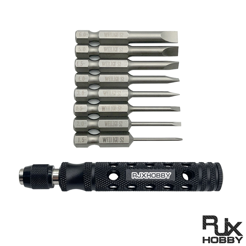 RJX 8pcs 1/4 Inch 6.35mm Length 50mm 1.5 / 2.0 / 2.5 / 3.0 / 4.0 / 4.5 / 5.0 /6.0mm Flat Head Screw driver 